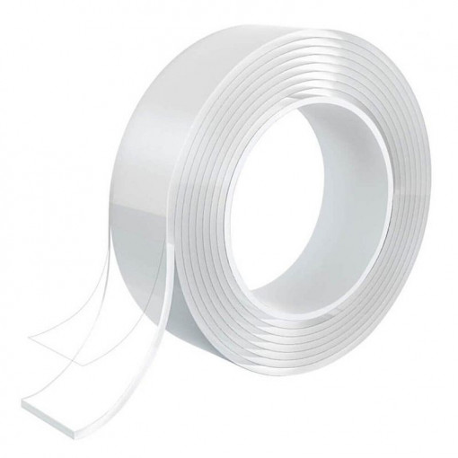 Banda dublu adeziva nano tape, reutilizabila, transparenta, rola silicon 30mm x 3m