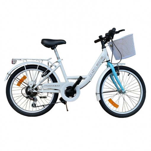 Bicicleta de oras, 20 inch, cadru otel, 6 viteze skilful, cos cumparaturi, portbagaj, alb