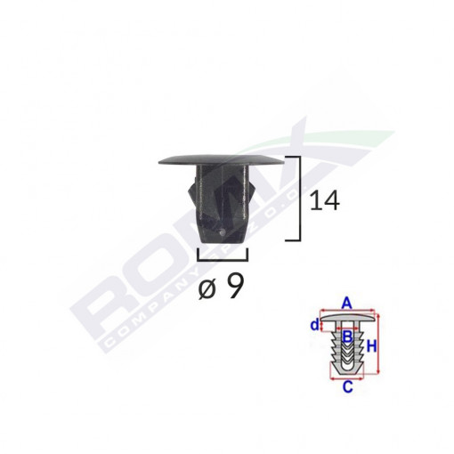 CLIPS FIXARE ELEMENTE ROATA PENTRU HONDA 9X14MM NEGRU SET 10 BUC