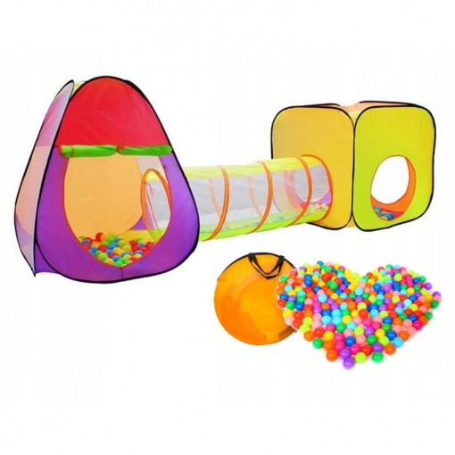 Cort cu tunel pentru copii, 200 bile colorate, husa depozitare, interior/exterior