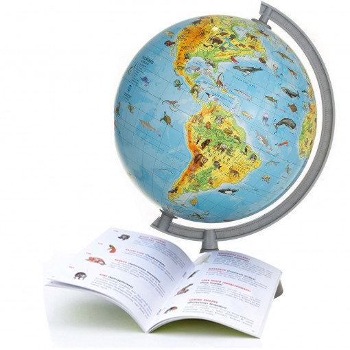 Glob pamantesc zooglobe, harta fizica-zoologica, diametru 22 cm, carte 275 animale