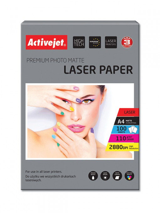 Hartie foto 100 file, a4 premium 110 gr activejet, laser
