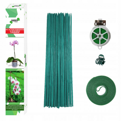 Kit 40 tije suport plante, din bambus, inaltime 45 cm, accesorii incluse