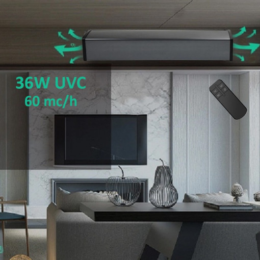 Lampa bactericida uvc 36w pentru dezinfectare aer, 60mc/h, telecomanda, montare perete