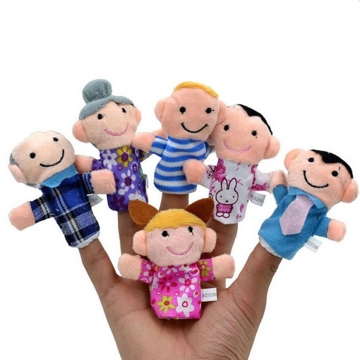 Marionete family pentru degete, 8 cm, set 6 figurine papusi multicolore