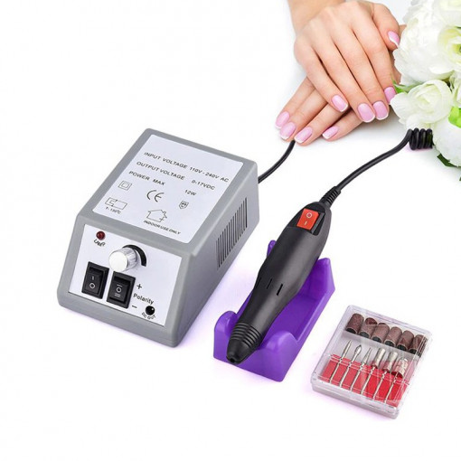Pila electrica unghii 20.000 rpm, 20w, manichiura profesionala, 6 capete slefuire, directie dubla