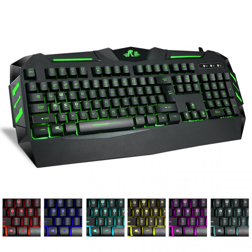 Tastatura gaming usb, cu fir, iluminata 7 culori, multimedia, rii rk900