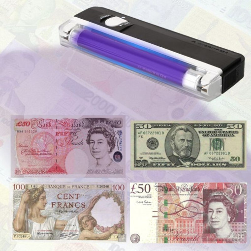 Tester uv 4w portabil, pentru bancnote si documente, 16 cm
