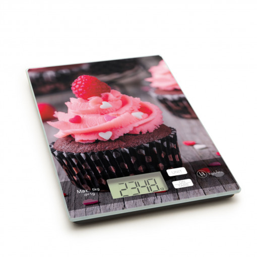 Vog und Arths - Cântar de bucătărie, 5 kg, model „muffin roz”
