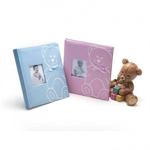 Album new baby bear, personalizabil, 240 foto autoadezive, textil, 29x32 cm culoare roz