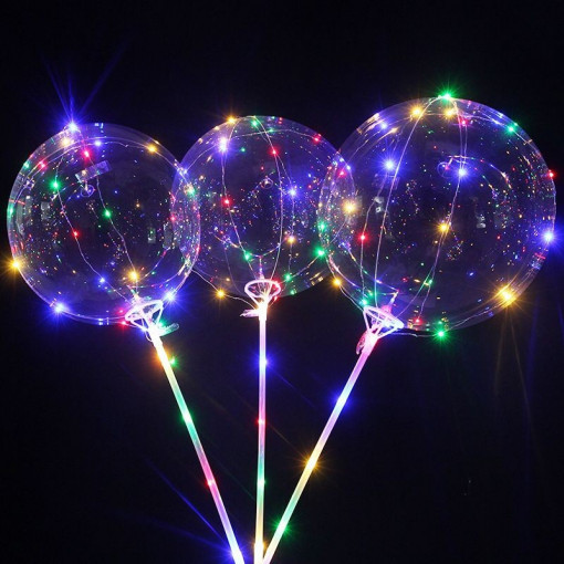 Balon bobo luminos, 50 led-uri multicolore, diametru 35 cm, 3 moduri iluminare