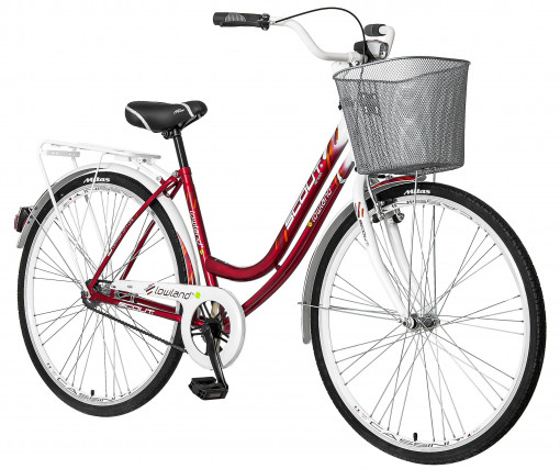 Bicicleta dama, 28 inch, cadru otel, v-brake, jante aluminiu, cos cumparaturi, portbagaj