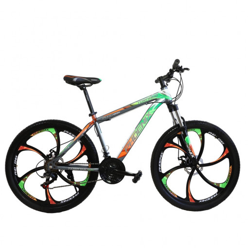 Bicicleta mtb hardtail 26 inch, shimano 21 viteze, cadru otel, portocaliu-verde, tornado phoenix