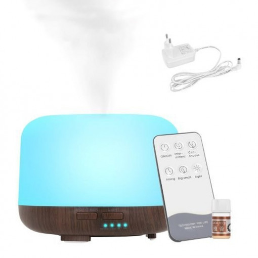 Difuzor aromaterapie iluminat led, umidificare, ionizare, telecomanda, temporizator, rezervor 300 ml
