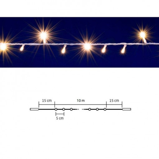 Ghirlanda luminoasa, 200 led-uri, legare in serie, 10 metri, ip44 sursa lumina alb cald