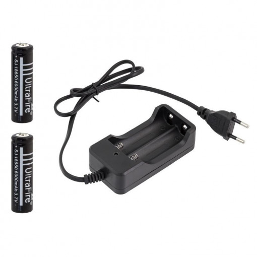 Incarcator dublu cu 2 acumulatori li-ion 18650 inclusi, indicator led, oprire automata