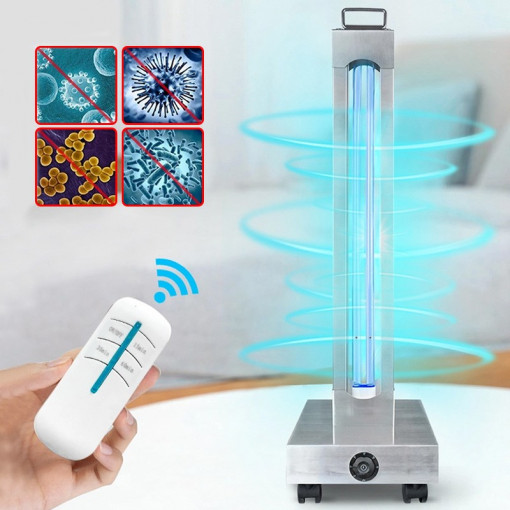 Lampa bactericida uvc 150w portabila, cu ozon, din inox, telecomanda si temporizator, 120 mp, efect germicid