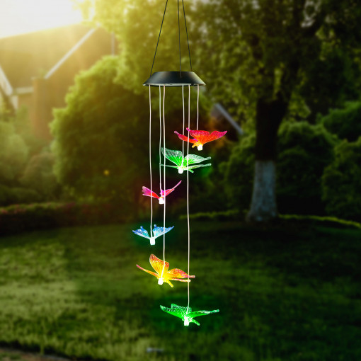 Lampă solară suspendată - fluturi - cu LED RGB - 78 x 12,5 cm