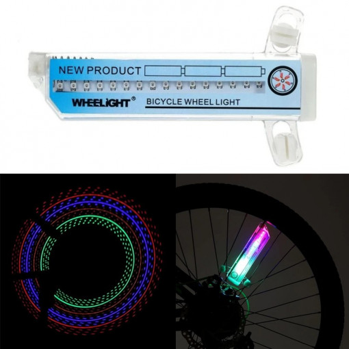 Lumina spita bicicleta 32 led-uri, 4 culori, 30 modele glow, baterii aaa