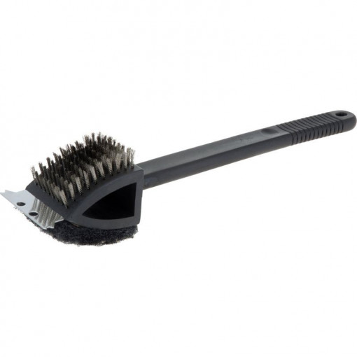 Perie 3 in 1 pentru gratar, lama metalica, 2 perii, lungime 36.5 cm