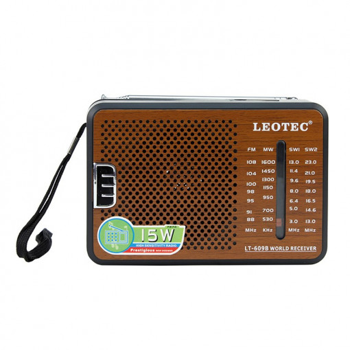 Radio portabil 4 benzi fm/mw/sw1/sw2, 1w 4 ohmi, antena, leotec