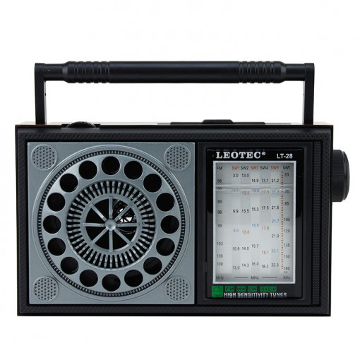 Radio portabil vintage, 3w 8 ohm, 7 benzi fm/mw/sw1-5, leotec