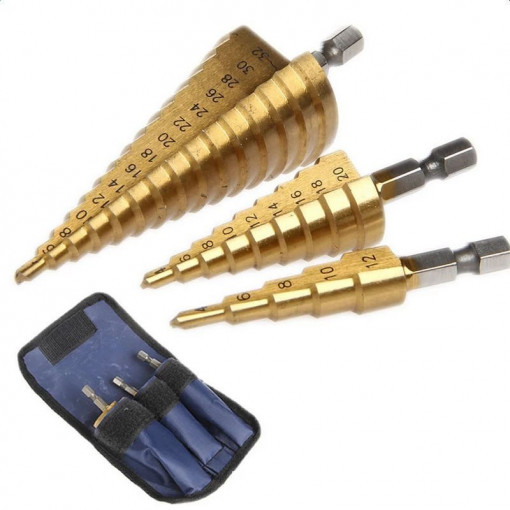 Set 3 burghie conice in trepte, numerotare marcata, material otel