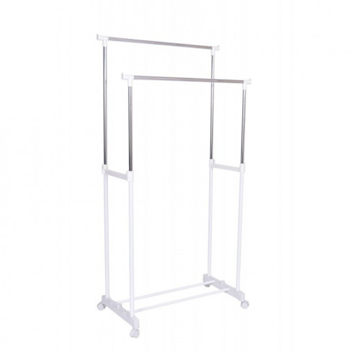 Suport dublu pentru umerase, raft incaltaminte, roti transport, inaltime ajustabila 159x80x41 cm