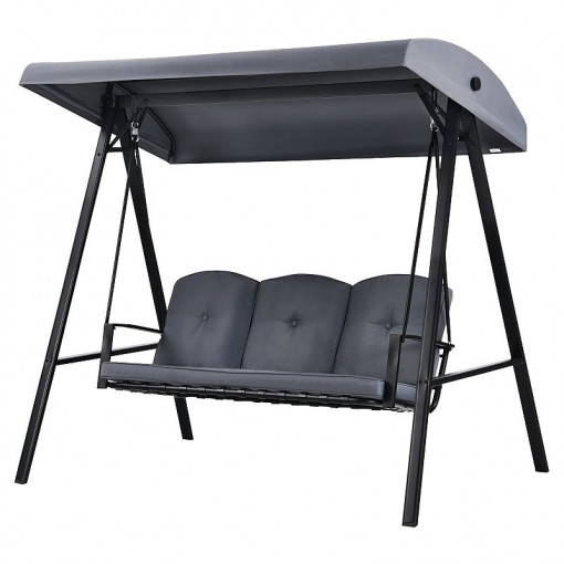 Balansoar gradina, 3 locuri, copertina impermeabila, 205x118x184 cm, gri