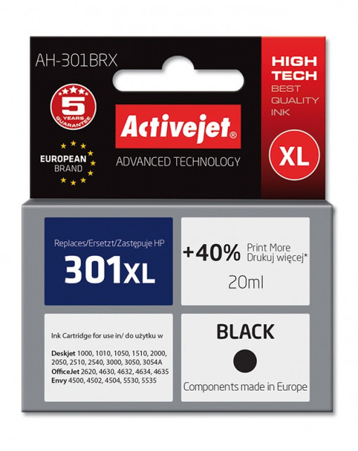 Cartus compatibil hp-301xl black pentru hp ch563ee, premium activejet, garantie 5 ani