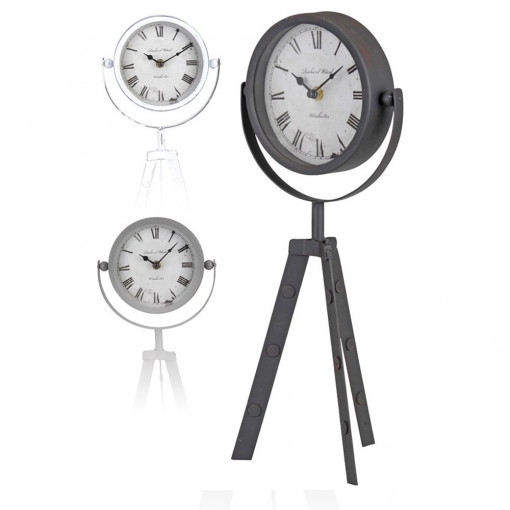 Ceas decorativ de masa, metalic, model vintage, diametru 15 cm culoare negru