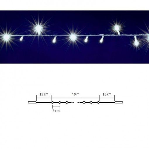 Ghirlanda luminoasa, 200 led-uri, legare in serie, 10 metri, ip44 sursa lumina alb rece