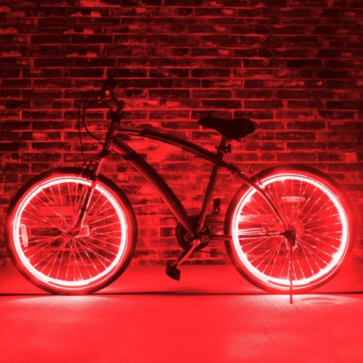Kit fir luminos el wire pentru tuning roti bicicleta, lungime 4 m, invertoare incluse culoare rosu