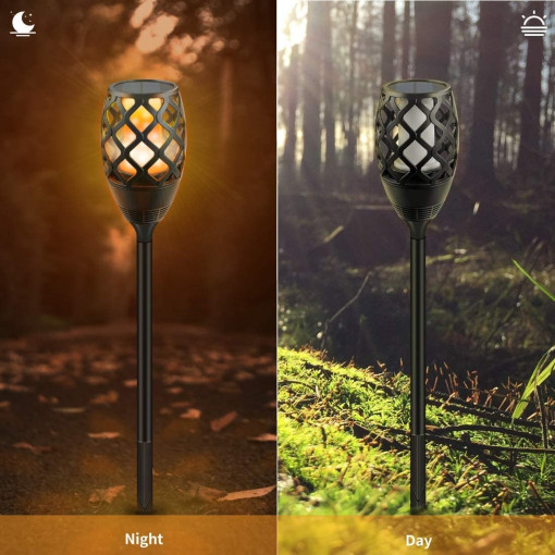 Lampa solara torta 12 led-uri alb cald, efect flacara, 300mah