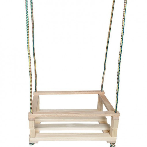 Leagan din lemn pentru copii, sezut 39x29 cm, franghii suspendare 150 cm, greutate maxima 30 kg