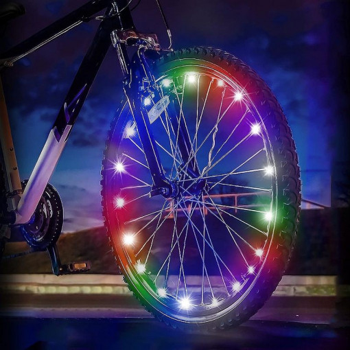 Lumini decorative pentru roata bicicleta, 20 led-uri colorate, 2 moduri iluminare, fir 2 m