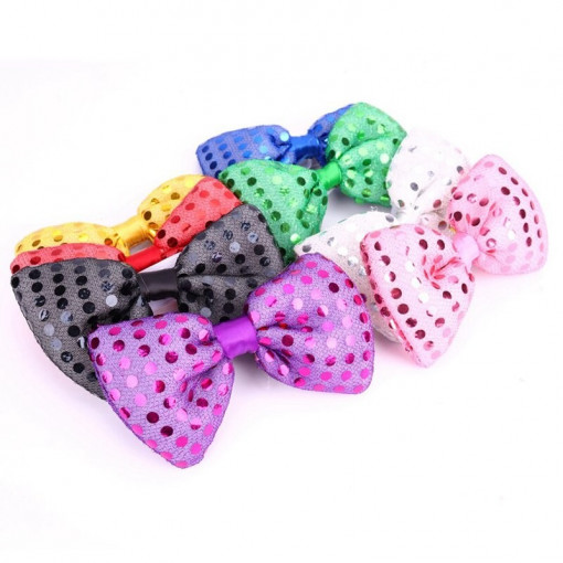 Papion cu led rgb, aplicatii paiete, material textil, unisex, 11.5x6.5 cm culoare mov