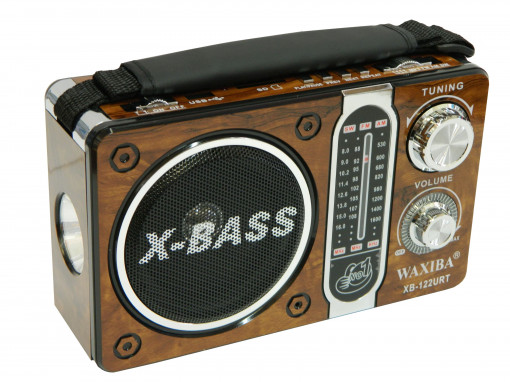 Radio portabil am/fm/sw, slot sd si usb, mp3, lanterna, aspect vintage, waxiba