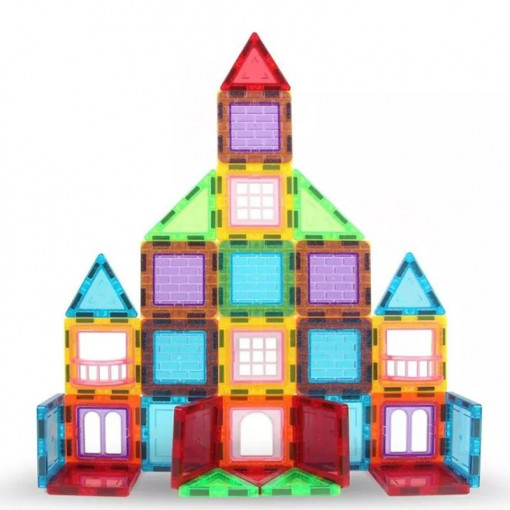 Set constructii magnetic cu 45 piese, multicolor, magnetic tiles, castel 3d