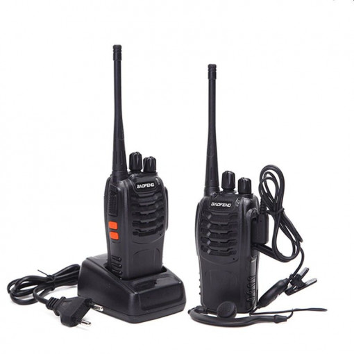 Statii emisie receptie, raza actiune 6 km, casti, reincarcabila 1500mah, lanterna, negru