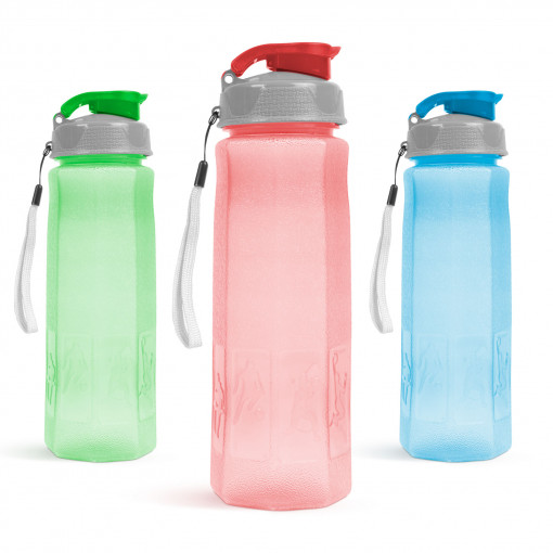 Sticlă sport - plastic, transparent - 800 ml - 3 culori