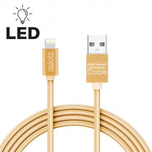 Cablu de date - iPhone lightning - cu lumină LED, auriu, 1 m