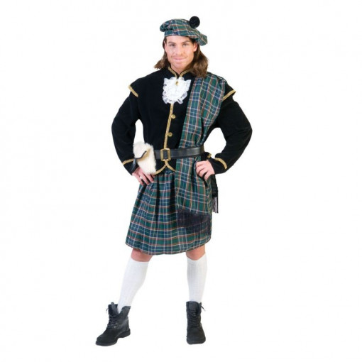 Costum kilt scotian carnaval, adulti, 5 piese, gentuta inclusa marime 48-50