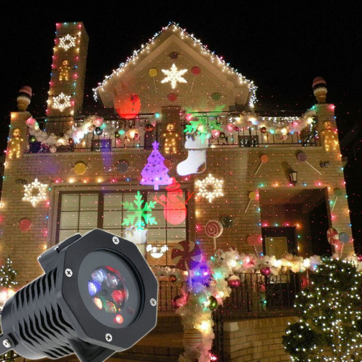 Proiector led exterior 12w, 12 modele figurine, proiectie rotativa, ip44