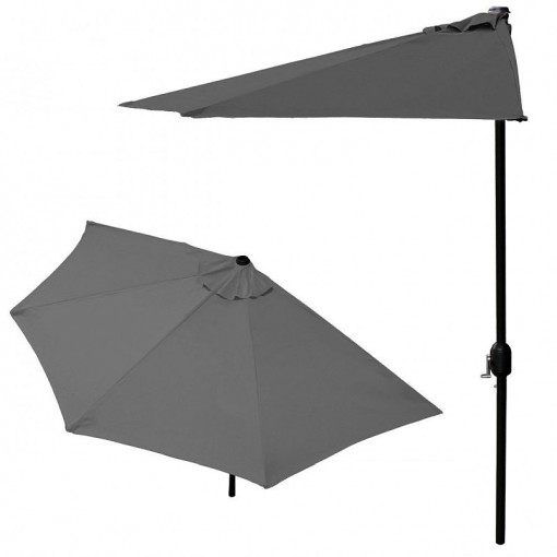 Umbrela de gradina, diametru 270 cm, forma semicerc, montare pe perete, otel