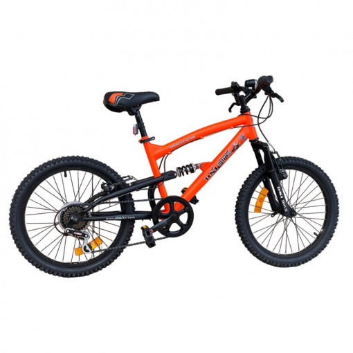 Bicicleta mtb 20 inch, cadru otel, suspensii, frane v-brake, 6 viteze skilful, portocaliu