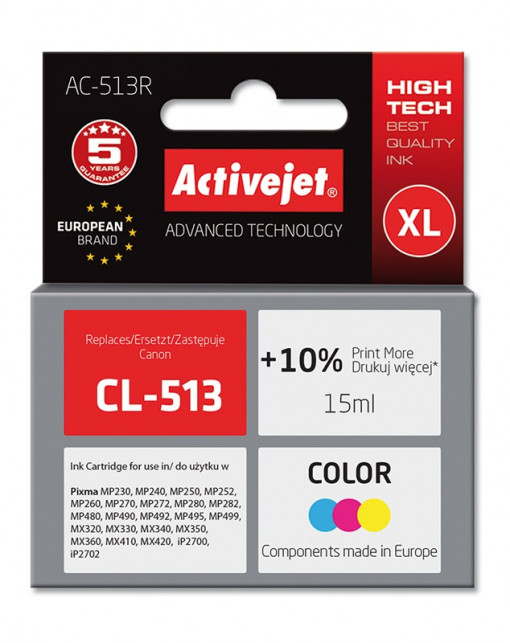 Cartus compatibil cl513 xl color pentru canon, 15 ml, premium activejet, garantie 5 ani