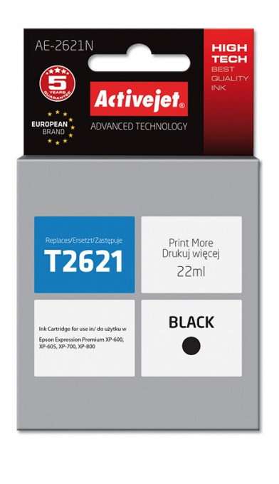 Cartus compatibil t2621 pentru epson c13t26214010, premium activejet, garantie 5 ani