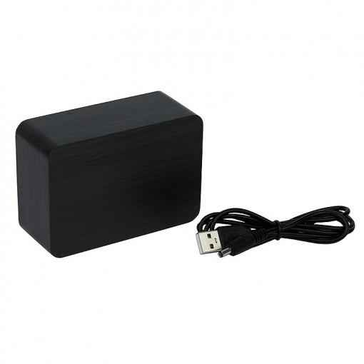 Ceas digital led, din lemn, senzor sunet, data, temperatura, 3 grupe alarma, pentru birou culoare negru