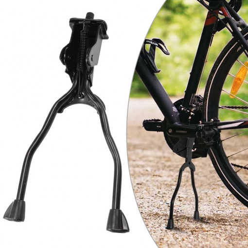 Cric dublu pentru bicicleta, montare centrala, aliaj de aluminiu, picioare antiderapante, negru